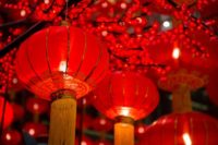 Bright image of red Chinese lanterns