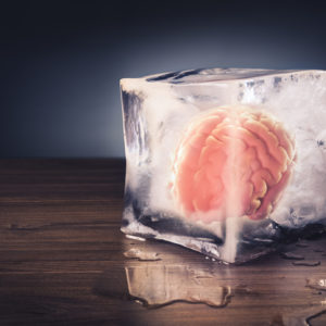 a brain frozen in a block of ice