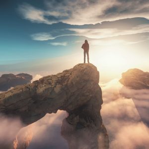 Person contemplating spirituality, higher and greater power