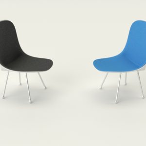 Black and blue chairs in white room