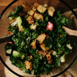 Kale Salad with Apples, Avocado, and Grilled Maple Tempeh: Good Food, Spirituality & Health