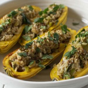 Rice, Mushroom & Leek Stuffed Delicata Squash: Good Food, Spirituality & Health