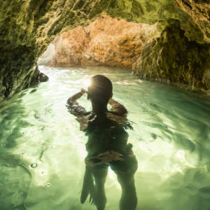 Swimming in a cave
