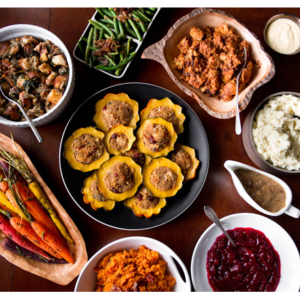 Variety of vegan Thanksgiving dishes