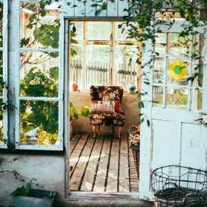 charming chair in outdoor greenhouse