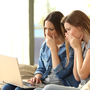 Women shocked by something on computer