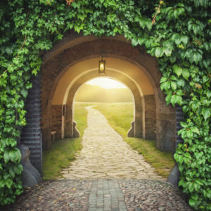 Doorway to bright pasture