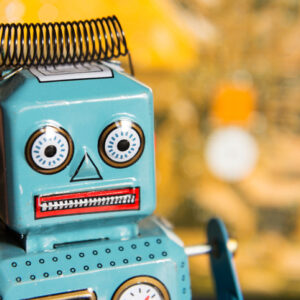 closeup of tin robot