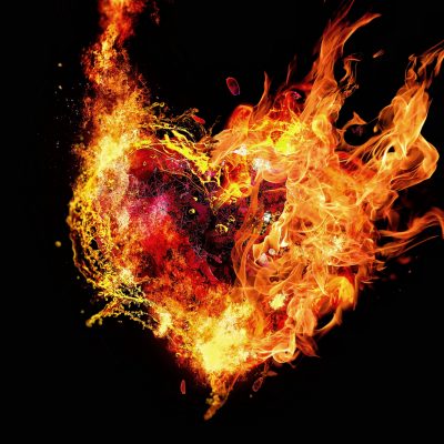 Heart-shaped fire symbolizes spiritual meaning of anger