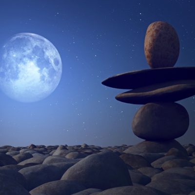 Balancing stones in the moonlight