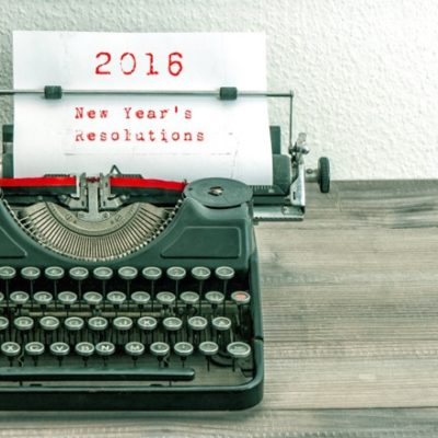 Typewriter with New Years Resolutions on white page