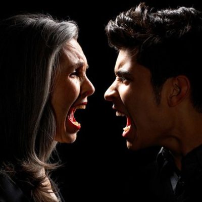 woman and son yelling