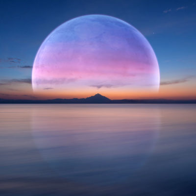 Graphic of moon over water