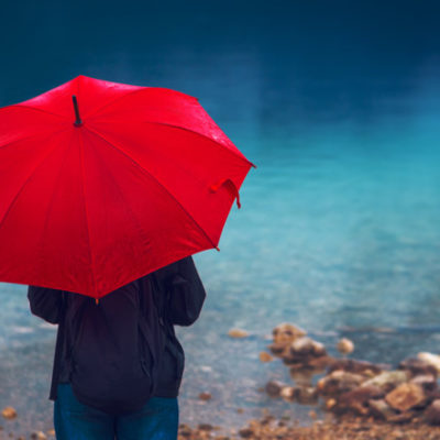 woman with red umbrella