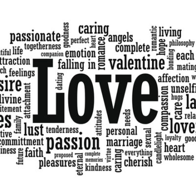 word cloud with LOVE in the center