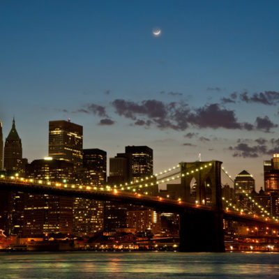 moon over Brooklyn Bridge