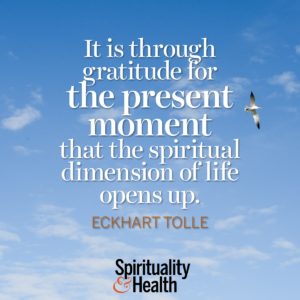<p>It is through gratitude for the present moment that the spiritual dimension of life opens up. - Eckhart Tolle</p>