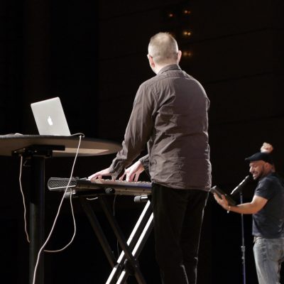 Kevin MacLeod playing music, a still from the movie Royalty Free by director Ryan Camarda