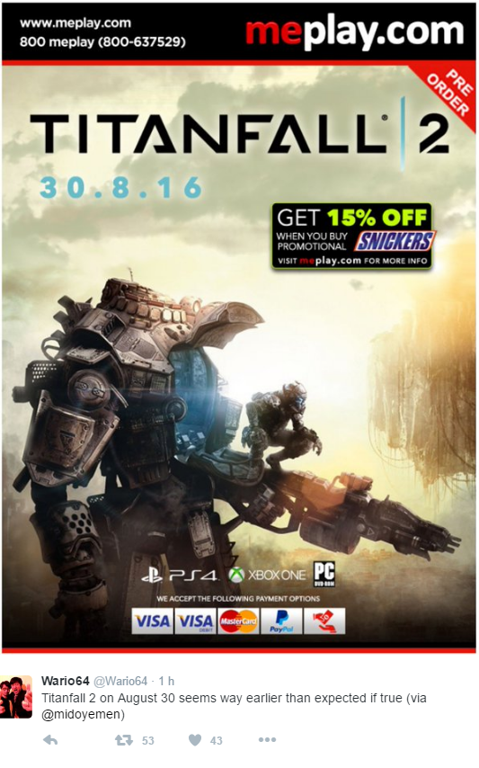 Vyjde Titanfall 2 už 30.8. 2016?