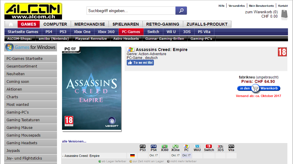 Zahraniční eshopy tvrdí, že Assassin's Creed: Empire vyjde v Říjnu