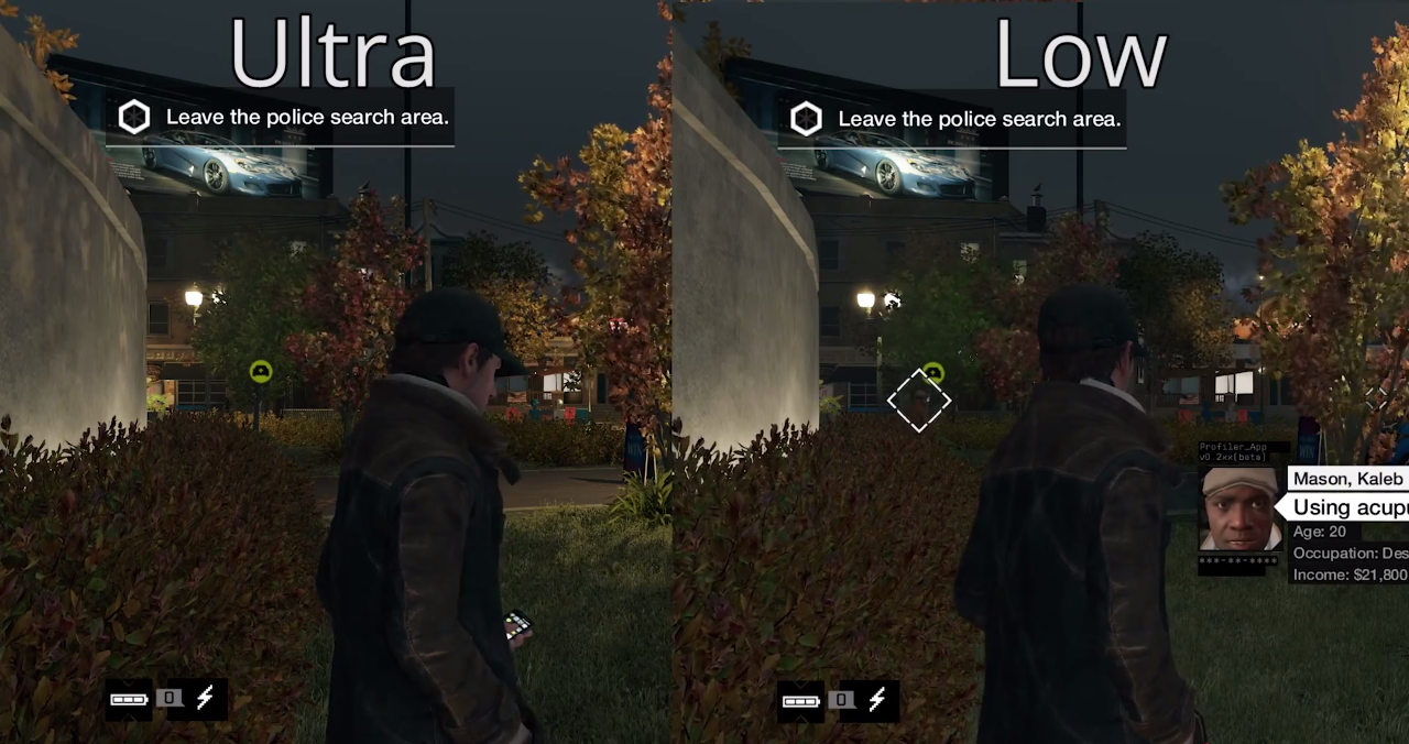 Watch Dogs: Low vs. Ultra nastavení