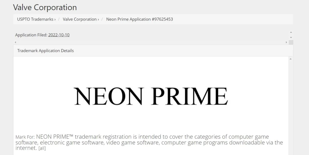 Valve si zaregistrovalo ochrannou známku "Neon Prime"