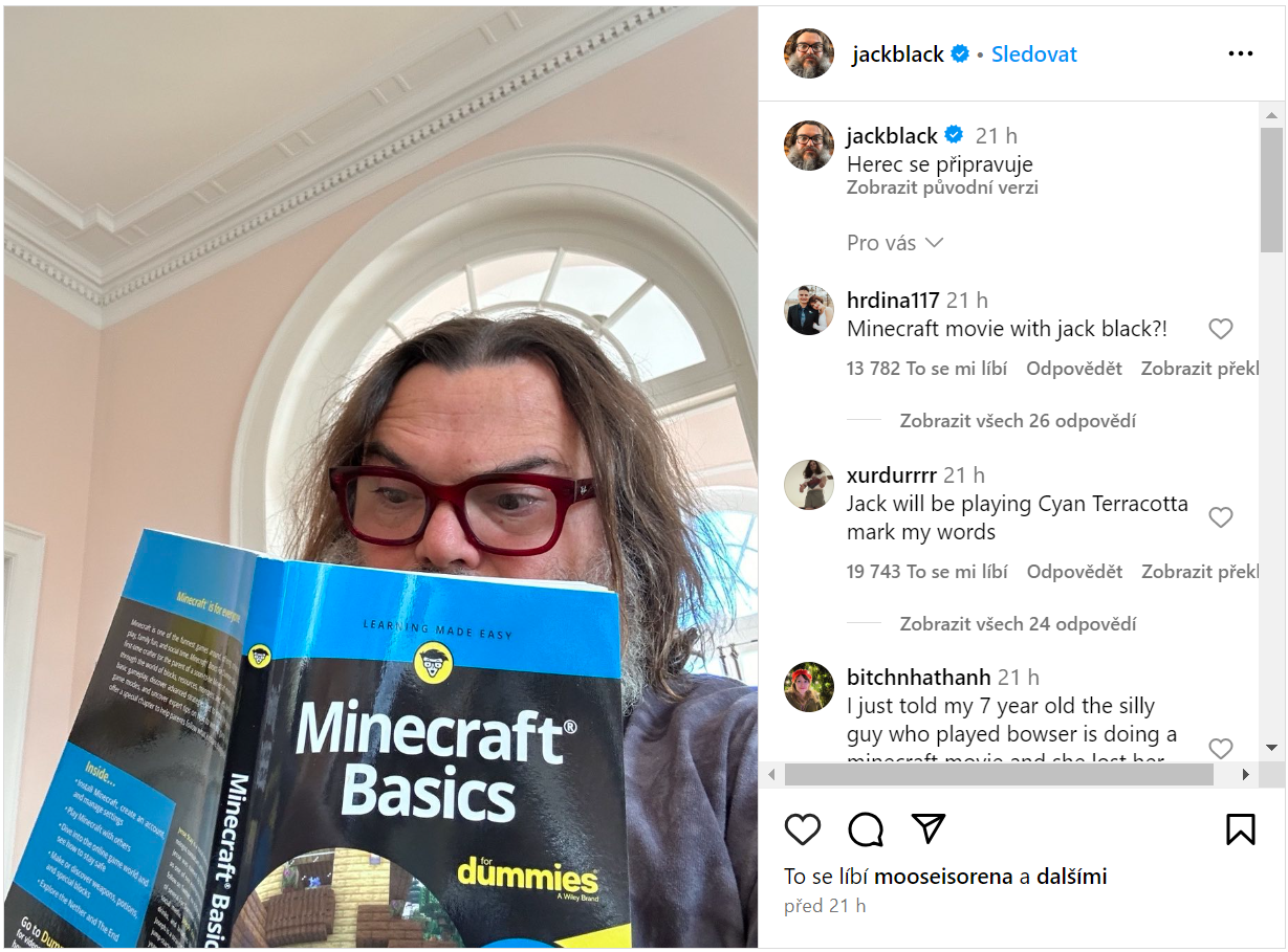 Herec Jack Black bude součástí filmu Minecraft