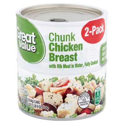 (2 Cans) Great Value Chunk Chicken Breast in Water, 12.5 oz