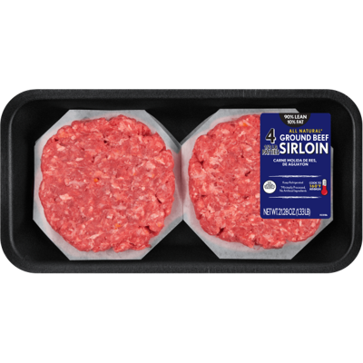 All Natural* 90% Lean/10% Fat Ground Beef Sirloin, 2.25 lb Tray 