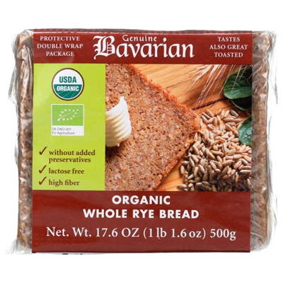 (6 Pack) Genuine Bavarian Bread, Whole Rye, Organic, 17.6 Oz.