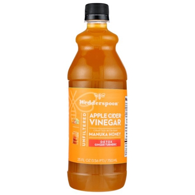 (6 Pack) Wedderspoon Apple Cider Vinegar Honey Detox Ginger Turmeric, 25 Fz