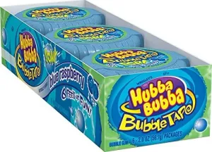 HUBBA BUBBA Sour Blue Raspberry Bubble Chewing Gum Tape, 2 ounce (6 Pack)