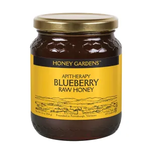 Honey Gardens Apitherapy Blueberry Raw Honey | 100% Pure, US Grade A, Unheated & Unfiltered | 21 Serv | 1 lb Jar