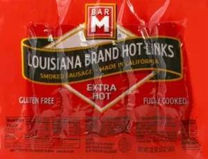 Diet info for Bar M® Extra Hot Louisiana Hot Links Smoked Sausage