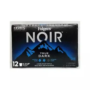 Folgers Noir True Dark, Dark Roast Ground Coffee, K-Cup Pods for Keurig Brewers, 12-Count