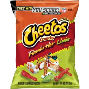 Cheetos Crunchy Flamin Hot Limon Cheese Flavored Snacks 3.75 Ounce Plastic Bag