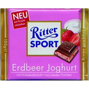 RITTER SPORT, MILK CHOCOLATE WITH STRAWBERRY CREME
