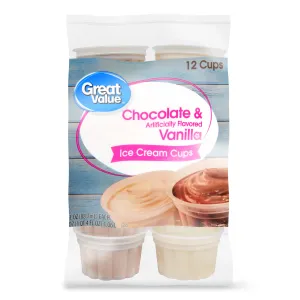 Great Value Vanilla Ice Cream Cups, 3 fl oz, 12 Count