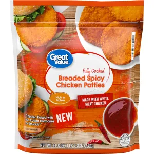 BREADED SPICY CHICKEN BREAST PATTIES WITH RIB MEAT, BREADED SPICY CHICKEN