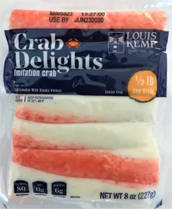 Carbs in Louis Kemp Seafood Co. Crab Delights, Imitation Crab Pollock