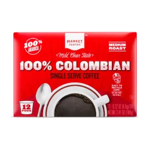 100% Colombian Medium Roast Coffee - Single Serve Pods - 12ct - Market Pantry™
