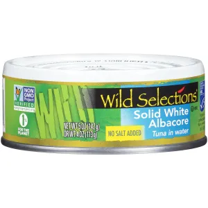 Wild Selections Solid White Albacore Tuna In Water, No Salt Added, Canned Tuna Fish, High Protein Food, 5oz Can, Pack Of 12