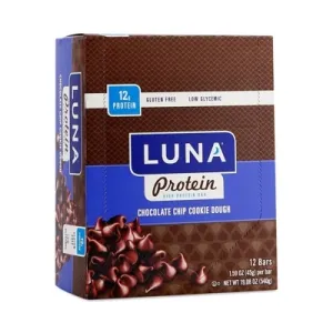 LUNA Protein Snack Bars, Gluten Free, Chocolate Chip Cookie Dough Flavor, 12 Ct, 1.59 oz