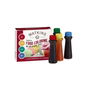 Watkins Assorted Food Coloring, 4 Pack (4 -0.3 fl. oz. bottles 1.2 fl. oz.)