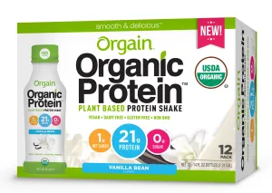 Orgain Organic Plant Based Protein Shake, Vanilla, 21g Protein, 14 Fl Oz, 12 Ct