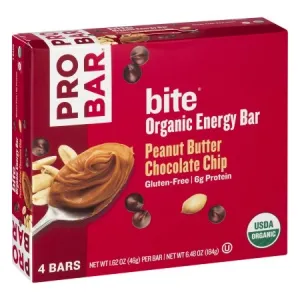 PRO BAR, BITE ORGANIC ENERGY BAR, PEANUT BUTTER CHOCOLATE CHIP, PEANUT BUTTER CHOCOLATE CHIP