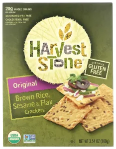 Harvest Stone Organic Brown Rice Sesame & Flax Crackers Gluten Free Original -- 3.54 Oz