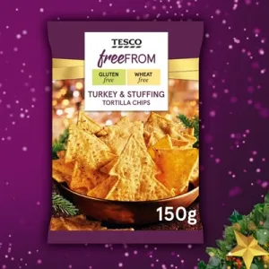 Tesco Free From Turkey & Stuffing Tortilla Chips 150G
