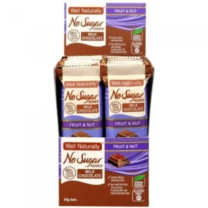 Well Naturally No Added Sugar Bar Milk Chocolate Fruit & Nut 45g x 16 Display