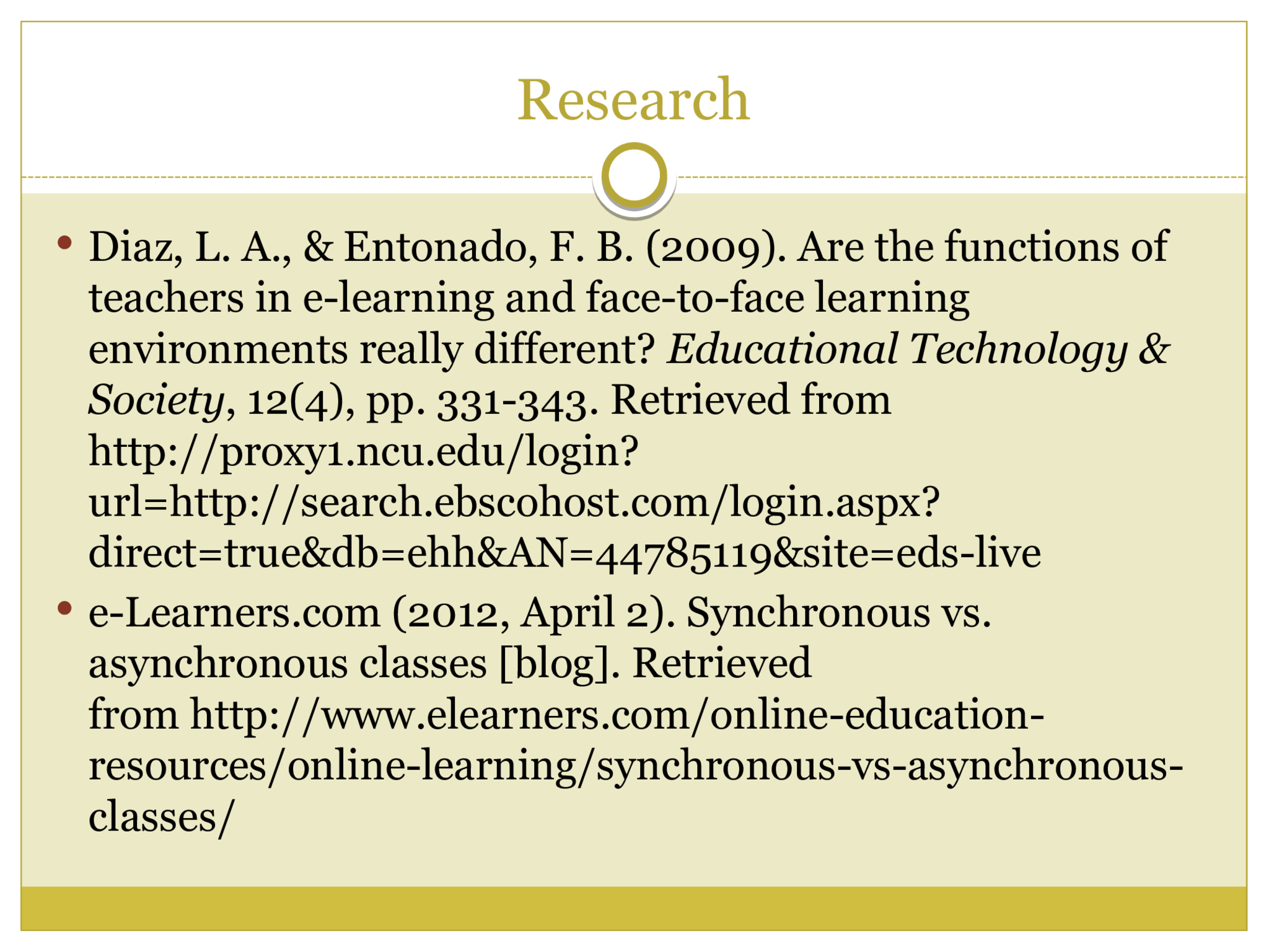 More Research  Er, E., Özden, M., & Arifoglu, A. (2009). A blended e-learning  environment: A model proposition for integration of asynchronous  and synchronous e-learning.  International Journal Of Learning ,  16(2), pp. 449-460.  Garrison, D., & Kanuka, H. (2004). Blended learning: Uncovering its  transformative potential in higher education.  The Internet and  Higher Education , 7(2), pp. 95-105. Retrieved from  http://dx.doi.org/10.1016/j.iheduc.2004.02.001.  Harris, J., Mishra, P., & Koehler, M. (2009). Teachers’ technological  pedagogical content knowledge and learning activity types:  Curriculum-based technology integration reframed.  Journal of  Research on Technology in Education , 41(4), pp. 393-416.  Retrieved  from  http://learnonline.canberra.edu.au/file.php/5963/TPACK_UC/pdf/ harris_mishra_koehler_jrte.pdf